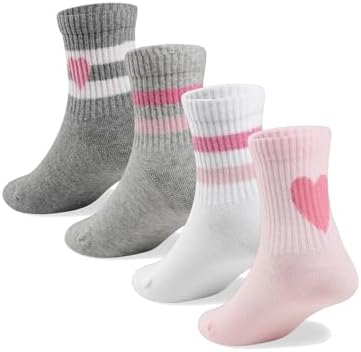 COTTON DAY Kids Girls Valentine's Day Socks with Hearts Stripes Strawberry