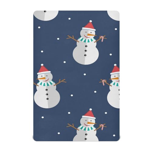 Moudou Christmas Snowman Playard Sheet for Boy Girls, Soft Breathable Fitted Toddler Sheet for Standard Playard Bed Mattress, 39 x 27 x 5 Inch
