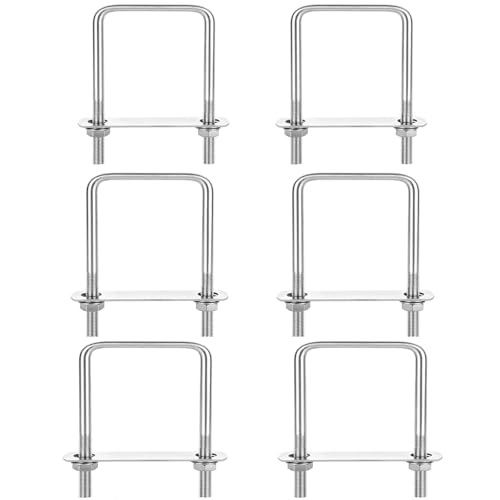 Image of 6 Pack Square U-Bolts 4 inch Inner Width x 6.8 inch Length Stainless Steel U Bolts with Nuts, Frame Plate, Washers for Ski Boat, Fishing Boat or Sailboat Trailer