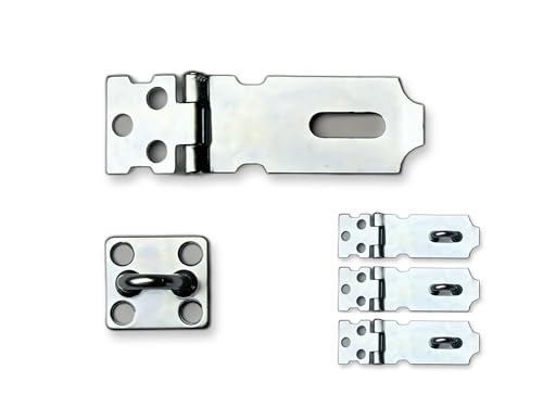 Image of QCAA Safety HASP with Fixed Staple Steel Construction 2-1 /2 inch Inch, Zinc Plated, 4 Pack, Made in Taiwan