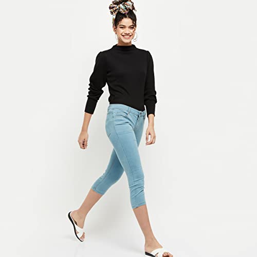 Image of Max Women High Rise Stonewashed Regular Fit Denim Capris