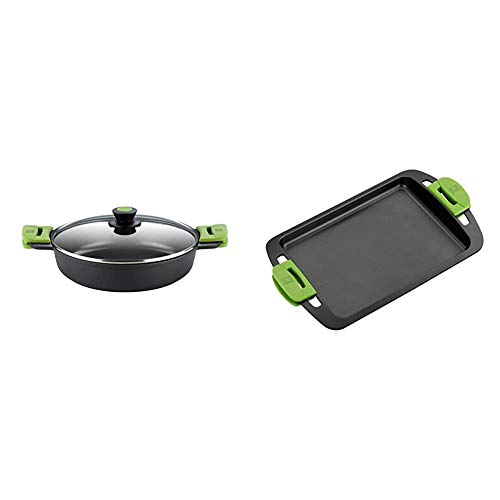 Bra Prior - Cacerola Baja Con Tapa De Cristal Y Asas De Silicona, Apta Para Todo Tipo De Cocinas Incluida Inducción Y Horno, 32 Cm + A401740 - Plancha Asar, Aluminio, Negro, 40 Cm