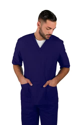 TCD Divisa Sanitaria Infermiere Completa di Casacca e Pantalone | Camice Bianco Medicale Unisex Uomo e Donna | OSS Ospedale Estetista Veterinario Dentista (U07 Blu Navy, L)