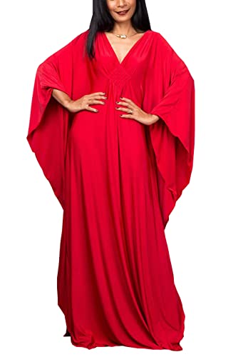 YouKD Wemen's Vestido largo estilo caftán bohemio, para la playa, talla única, A Rojo 2, Talla única