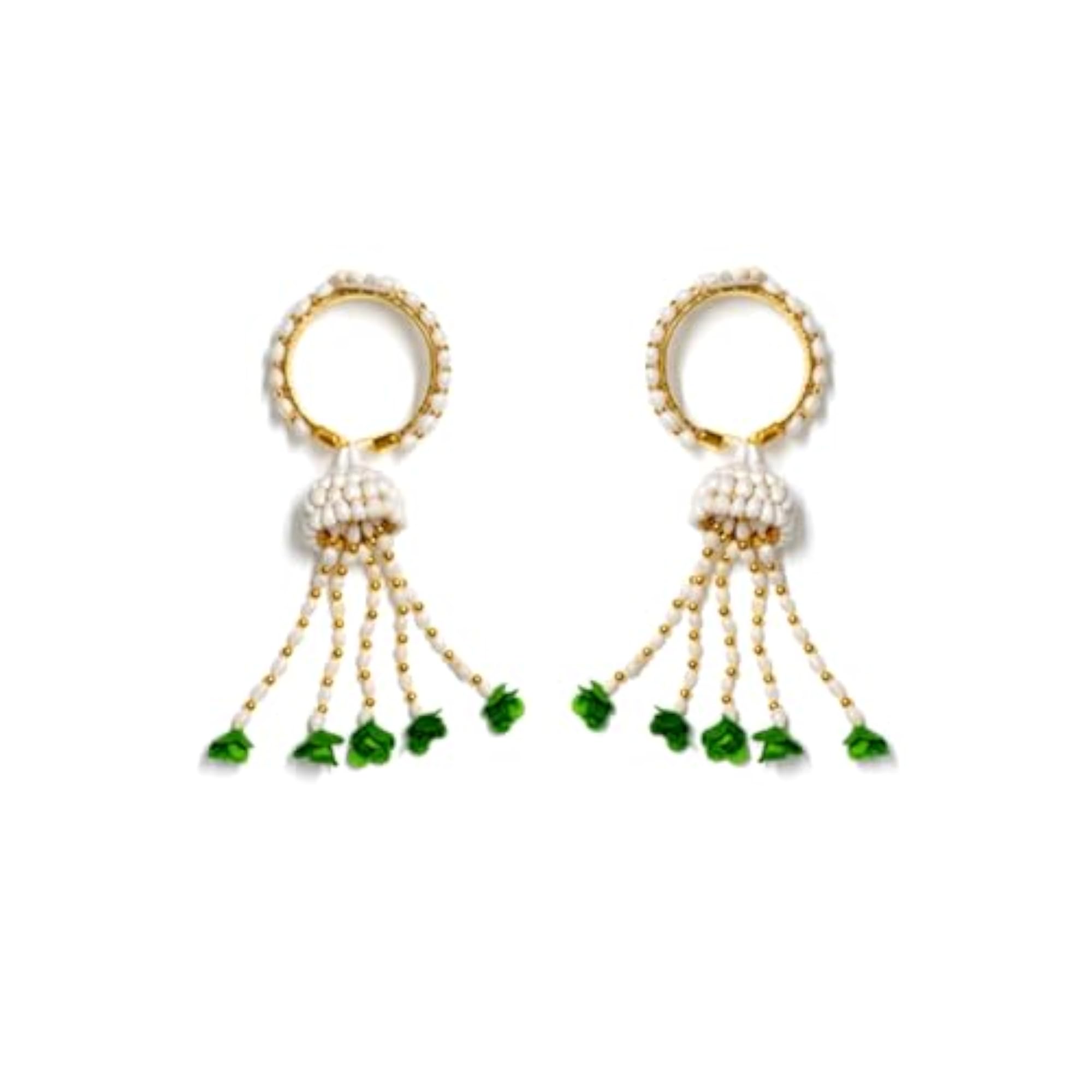 Mogra Flower Jewellery Set with Green Stone Studs