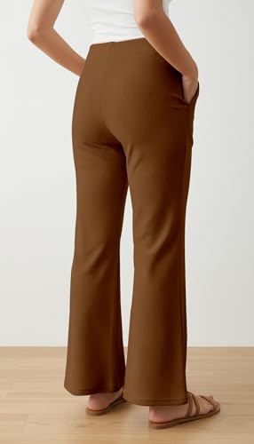 Image of Mehrang High Waisted Wide Leg Ribbed Knit Trousers with Pockets | Casual and Stretchy Pants | for Women