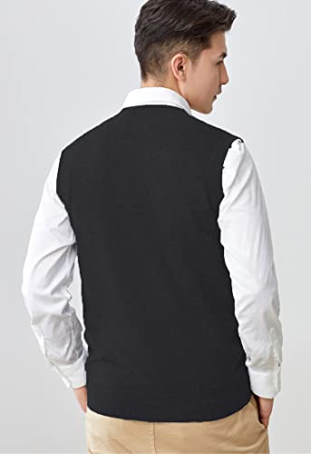 Fulier Winter Mens Gilet Crew Neck Sleeveless Vest Business Gentleman Knitwear Tank Tops (Black Grey, M) #TOP2