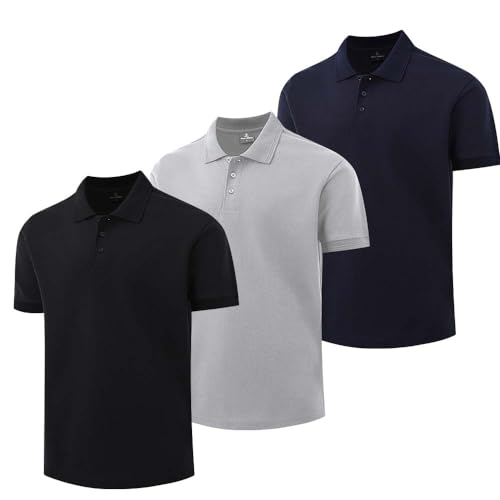 ZH Men's Golf Polo Shirts,3 Pack Polo Shirts for Men,Classic-Fit Polo Shirts,Breathable Polo Shirt for Men