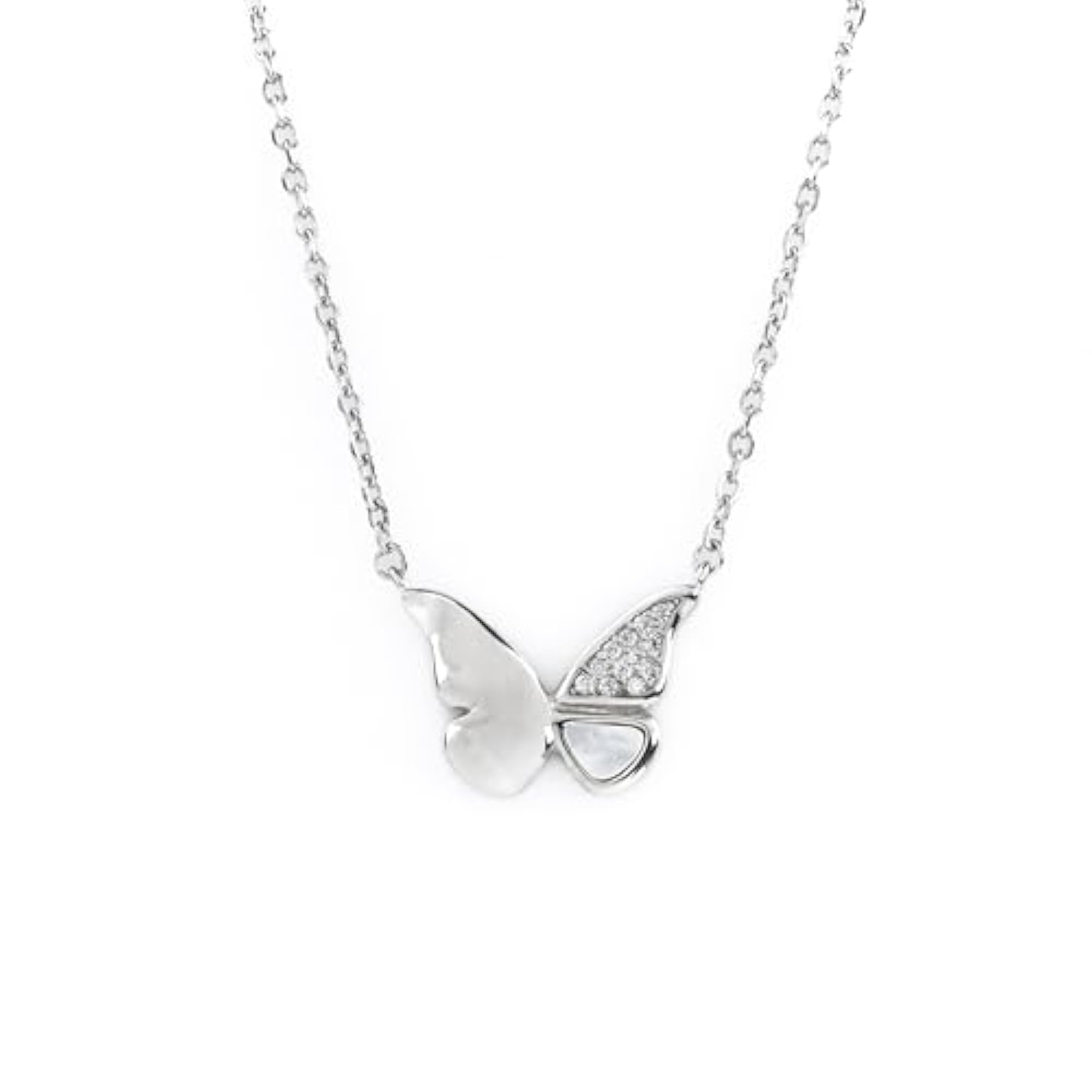 Sterling Silver 925 Butterfly Pendant Necklace, Rhodium Plated