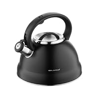 FLORINA Wasserkessel (2,5 l) | Edelstahl Teekessel JACOB | Flötenkessel mit Bakelit Griff & Pfeifton | Pfeifkessel für Tee & Kaffee | Geeignet für alle Herdarten | Farbe: Schwarz