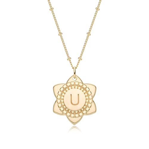 MYEARS Women Initial Necklace Gold Lily May Flower Pendant 14K Gold Plated Simple Dainty Satellite Chain Everyday Trendy Jewelry Letter U MYEARS Women Initial Necklace Gold Lily May Flower Pendant 14K Gold Plated Simple Dainty Satellite Chain Everyday Trendy Jewelry Letter U