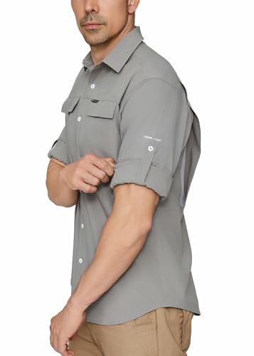 PIQIDIG Men's Long Sleeve Sun Protection Shirts UPF 50+ Quick Dry Button Down Shirts Hiking Fishing Camping Travel Work4