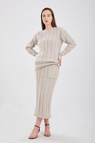 Image of utcoco Womens Sweater Sets Winter Chunky Cable Knit 2 Piece Outfits Sweater Skirt Set