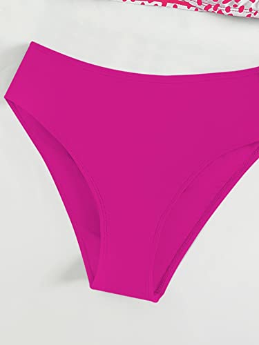 Image of SHENHE Girl's 2 Piece Swimsuit High Waisted Spaghetti Strap Cute Scoop Neck Wireless Bathing Suit Bikini Set Dalmatian Hot Pink 12 Years