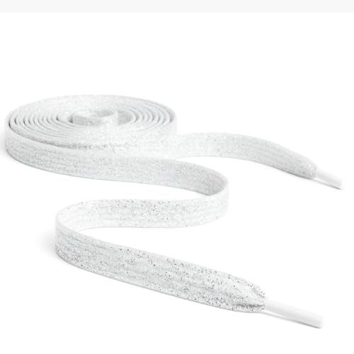 Cordones metálicos de colores planos con purpurina, 12 mm de ancho x 80 cm de largo, 120 cm de largo, para zapatos deportivos de niños y mujeres, zapatos de baile y patines de hielo, Brillo blanco