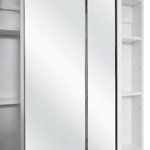 Image of Design House Cyprus Medicine Cabinet, 3 Frameless Mirrored Doors, 2 Adjustable Shelves, Pre-Assembled, Surce or Recess-Mounted, White, 36.3 in. W x 4.4 in. D x 30.1 in. H, 590265 | Adjustable Shelves, Wall Mount, Contemporary /Modern, Wood, Bath, 590265