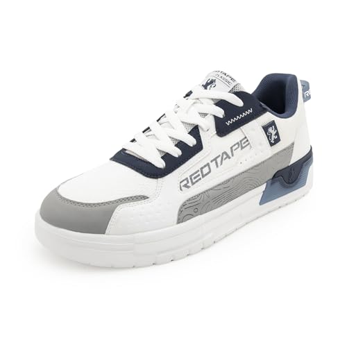 Image of Red Tape Men's Sneakers White Grey Pu Mesh Round Toe Lace-Up