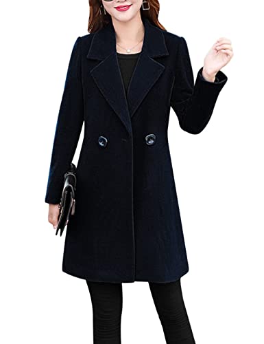 Tanming Womens Elegant Notched Collar Button Wool Blend Solid Long Pea Coat Overcoat3