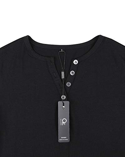 OUGES Womens Long Sleeve V-Neck Button Causal Tops Blouse T Shirt(Black,XL)