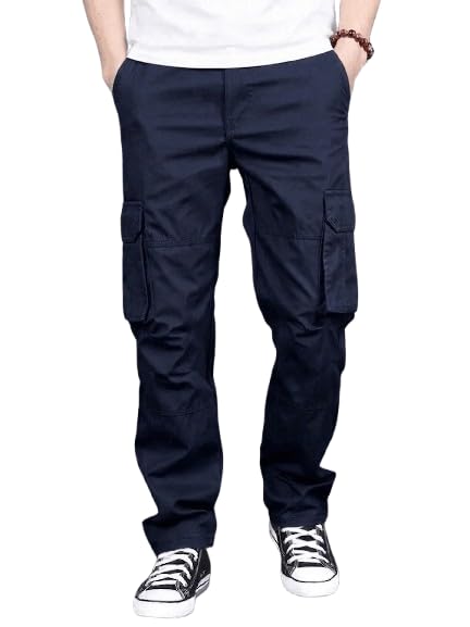 Image of Men's Casual Cargo Pants | Regular Fit Multi-Pocket Trousers-