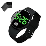 Allthingstore Orologio LED in plastica con grande schermo con attivazione touch per uomini e donne, progettato per l'uso quotidiano, sport e ambienti aziendali (nero verde)