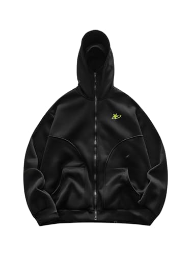 Verdusa Men's Graphic Zip Up Hoodie Star Print Oversized Hoodies Drop Shoulder Sweatshirt with Pockets