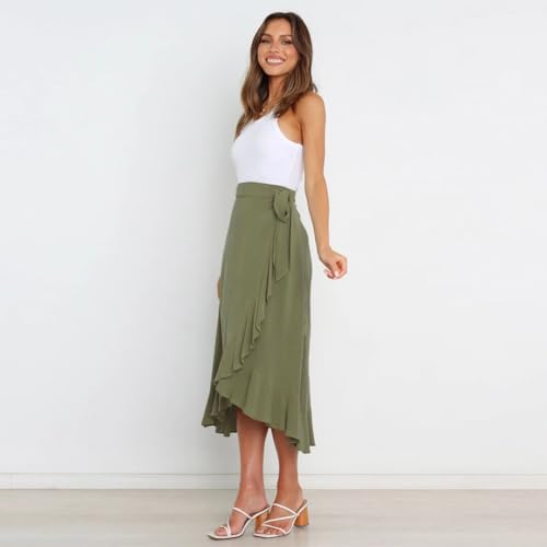 Women's High Low Casual Slit Wrap Asymmetrical Skirt - Solid Elastic High Waist With High Split - Flowy Long Maxi4
