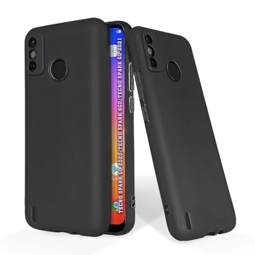Image of Soft Silicone Mobile Back Cover Compatible with Tecno Spark Go 2020, Tecno Spark 6 Go, Tecno Spark Go 2021 | Shockproof Protective Case /Cover(Plain Black)($BL-TEC-SPAGO2020-000)
