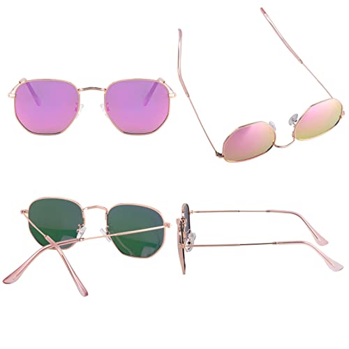 Image of Hipster Hexagonal Polarized Sunglasses Men Women Geometric Square Small Vintage Metal Frame Retro Shade Glasses