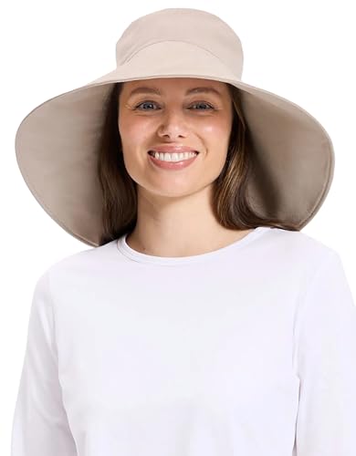 Solbari Womens Ultra-Wide Cotton Linen Sun Hat UPF 50+ - Light Natural - Small-Medium