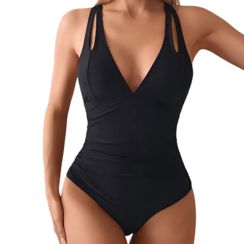 Bikini d'été noir à couleur contrastée ensemble de bain avec protection solaire taille M