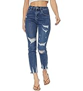 heipeiwa Women's Cropped Jean Distressed Frayed Stretch Ripped Destroyed Junior Denim Pants Jeans