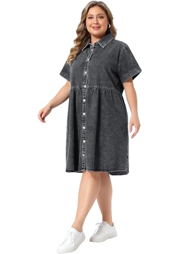 Image of Agnes Orinda Denim Dress for Women Plus Size Button Down Babydoll Sundress Jean Dress with Pockets 2026 Vacation