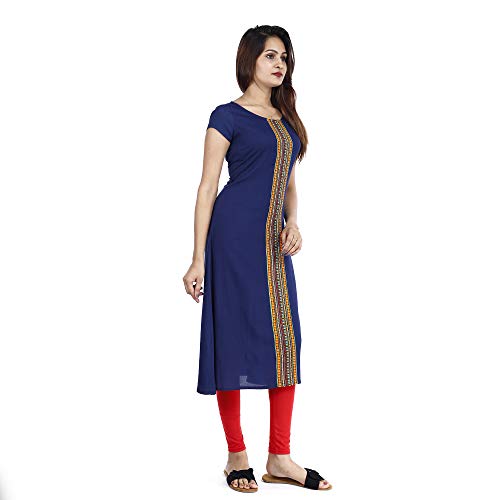 Image of Hand Block Printed Jaal Weave Cotton Straight Kurta /Handloom Kurtis /Ethnic Wear Kurta /Cotton Kurtis (KF22-S, Multi-Coloured, Small)