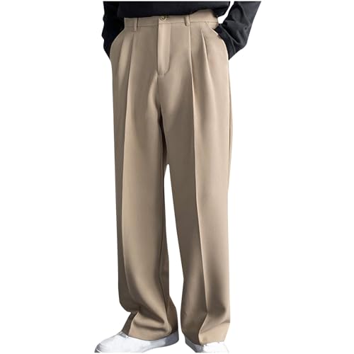 Men's Pleated Straight Wide Leg Suit Pants Casual Business Dress Pant Big Tall Zipper Fly Baggy Trousers with Pockets4