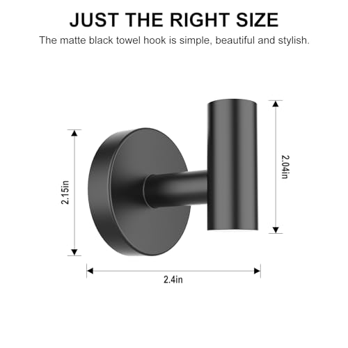SetSail Towel Hooks for Bathrooms 4 Packs Screw-in Matte Black Bathroom Towel Hook Wall Mounted Stainless Steel Shower Towel Hooks for Coat Hanging, Drill Hole - Image 2