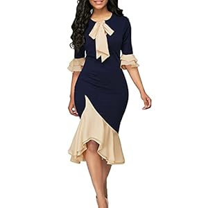 YACUN-Women-Bodycon-Dress-Cocktail-Work-Half-Sleeve-Bow-Tie-Party-Dresses YACUN Women Bodycon Dress Cocktail Work Half Sleeve Bow Tie Party Dresses Darkblue M