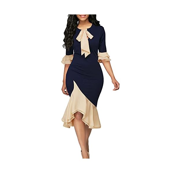 YACUN-Women-Bodycon-Dress-Cocktail-Work-Half-Sleeve-Bow-Tie-Party-Dresses YACUN Women Bodycon Dress Cocktail Work Half Sleeve Bow Tie Party Dresses Darkblue M