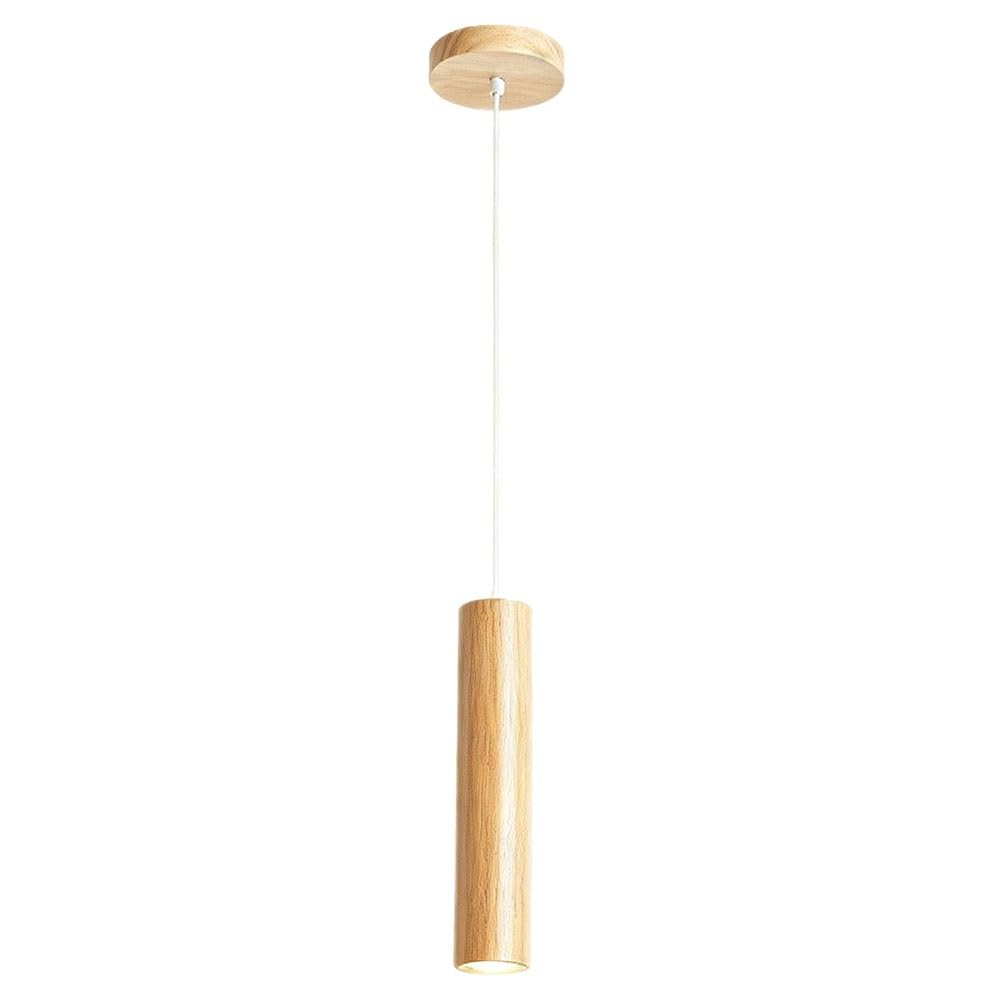 FEITENGDA Modern Cylindrical Wood Pendant Light Minimalist Tube Hanging Wooden Spotlight Nordic Interior 3-Color Dimmable Chandelier for Bar Kitchen Island Dining Room Bedroom