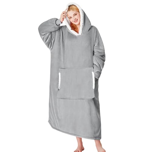 Yescool Sherpa Wearable Blanket Hoodie — Oversized Fleece Adult (Cloud)