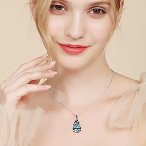 POPLYKE Sterling Silver Moonstone/Abalone Shell/Turquoise Filigree Teardrop Necklace Jewelry for Women2