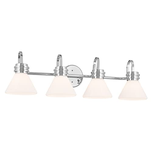 Image of Kichler Farum 34 inch 4-Light Vanity Light with Opal Glass in Chrome for Single or Double Vanity, Over a Mirror, Powder Room, Bathroom, (34 inch W x 9.5 inch H), 55156CH
