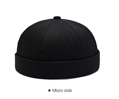 Image of No Brim Skullcap Sailor Cap Adjustable Rolled Cuff Docker Beanie Hat Brimless Caps for Men