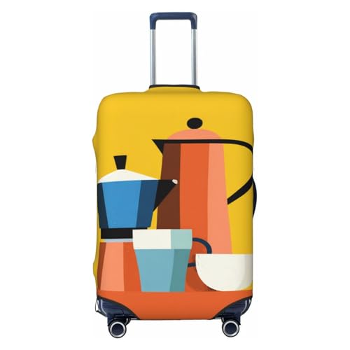 Cups Orange Coffee Pot Mid-Century Elastic Travel Luggage Covers Dustproof Scratch-Resistant Suitcase Protector Fit 22-24 Inch