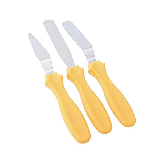 Image of Caking Sculpting Baking Tools Plastic Stainless Steel Icing Spatulas for Frosting and Glazing Cake Decorating Supplies Sharp to Arrange The Shapes, Set of 3 (Orange)