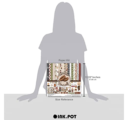 Inkdotpot Coffee Theme Collection Double,Sided Scrapbook Paper Kit Cardstock 12"x12" Card Making Paper Pack of with Sticker Sheet - Image 4