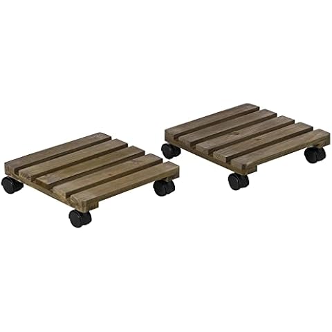 Outsunny 2 Pack Wooden Plant Stand with Wheels Cover