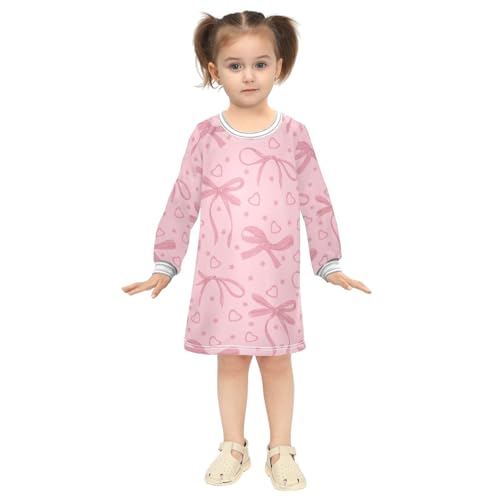 Bow and Heart Girls Dresses Long Sleeve Sweatshirt Dress for Girls Winter Toddler Casual A Line Dresses Size 2-8T4