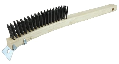Image of Weiler 44055 Hand Wire Scratch Brush w /Scraper, .012 Carbon Steel Fill, Curved Handle, 3 x 19 Rows (Pack of 12)