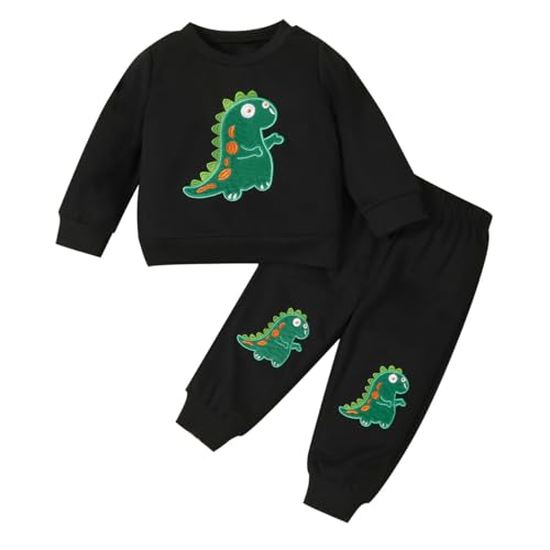 LUVCES 2Pcs Conjunto Ropa para Bebés Niños Casual Manga Larga Estampado Letras Lindo Oso Sweatshirt Pantalones Deportivos Primavera Otoño Trajes Dinosaurio negro 9-12 Meses